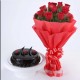 Chocolate Truffle Cake and 10 Red Rose Bouquet
